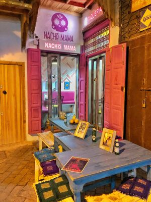 The restaurant seen from the outside   at Nachō Mama Burrito House in Fes