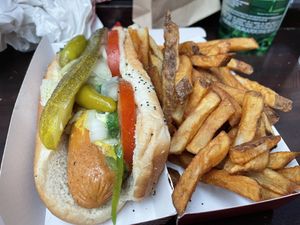 Chicago style veggie dog & fries  at ORD - America's Dog - T1 in Chicago