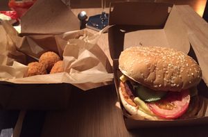 Beev burger and bitterballen at Freaking Vegan in Haarlem
