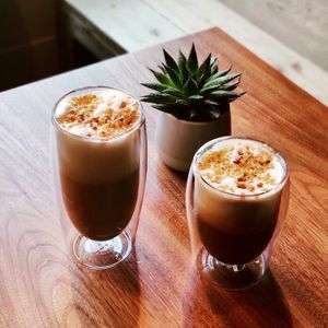 A Vegan Cappuccino and Latte Macchiato with hazelnut☕️😍 at Freaking Vegan in Haarlem