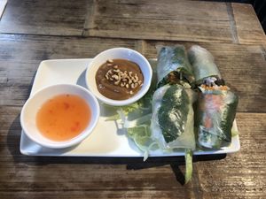 Summer rolls with peanut dip and spicy dip  at Pho in Portsmouth