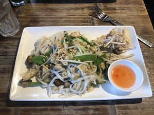 Wok fried noodles with tofu and mushrooms  at Pho in Portsmouth