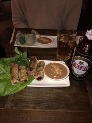 Mushroom crispy rolls - peanut sauce  at Pho in Portsmouth