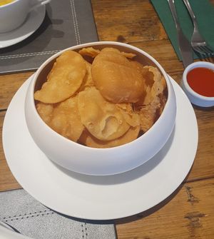 Vegan 'prawn' crackers :-( at Ruyi Vegetarian House  in Manchester