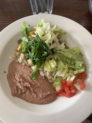 Custom bowl of potatoes, quinoa, and refried beans at El Cabo Verde in Shreveport