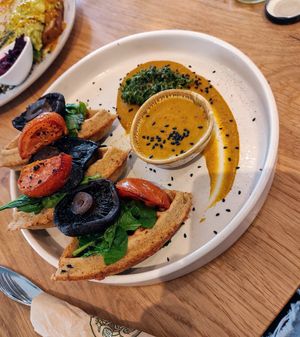 Insanely delicious waffle mushroom benedict at Barefoot Eatery in Christchurch