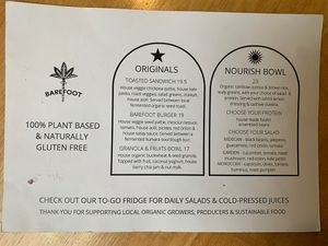 Menu  at Barefoot Eatery in Christchurch