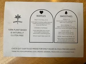 Menu  at Barefoot Eatery in Christchurch