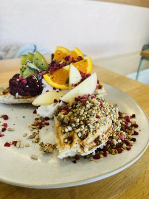 Buckwheat waffles  at Barefoot Eatery in Christchurch