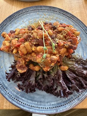 Housemade beans on toastt  at Barefoot Eatery in Christchurch