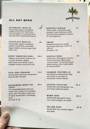 Menu - March 2024  at Barefoot Eatery in Christchurch