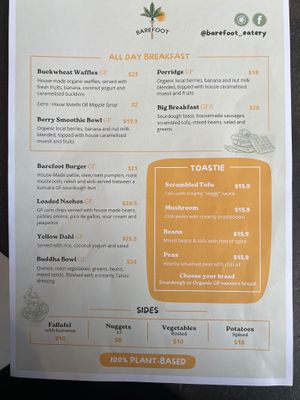 All day Menu  at Barefoot Eatery in Christchurch