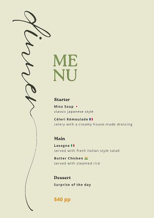 Around the World Three course Dinner menu  at Barefoot Eatery in Christchurch