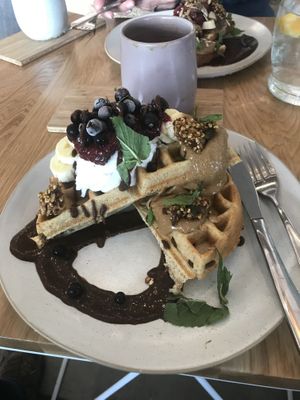 Buckwheat waffles at Barefoot Eatery in Christchurch
