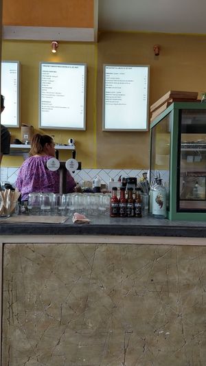 Counter and menu at Barefoot Eatery in Christchurch