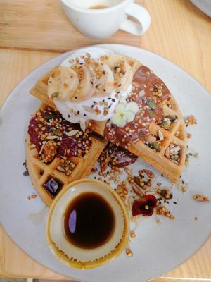 Nutella buckwheat waffles at Barefoot Eatery in Christchurch