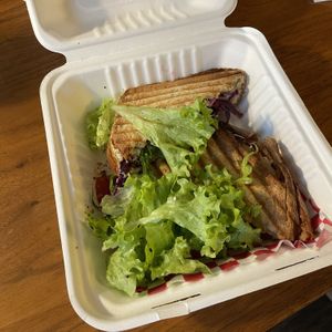 Grilled sandwich at Green & Yang in Mexico City