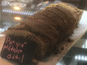 banana + dates pound cake at Green & Yang in Mexico City