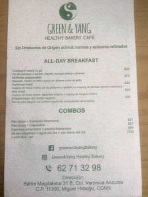 menu 1 at Green & Yang in Mexico City