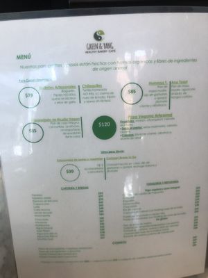 carta de lo que tienen  at Green & Yang in Mexico City