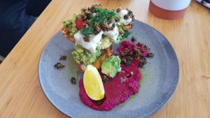 Smash avo and vegan feta at Flowvitality in Geraldton