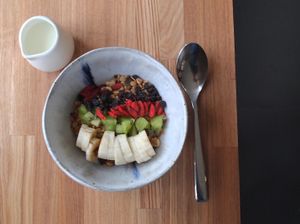 Homemade Granola: Maple syrup granola with Nuts, Seasonal Seasonal Fruits Coconutsfine and Pumpkin Seeds. at ANY B&B + Coffee in Nara