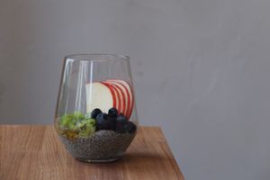 Chia Pudding: Soy milk set chia with Seasonal fruits and Maple syrup. at ANY B&B + Coffee in Nara
