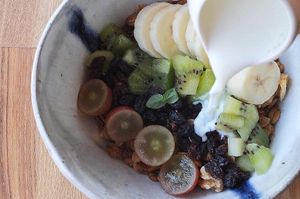 Homemade Granola- Oats, Walnuts, Pumpkin Seeds, Maple Syrup, Coconuts Fine and Seasonal Fruits. Soy milk option is available. at ANY B&B + Coffee in Nara