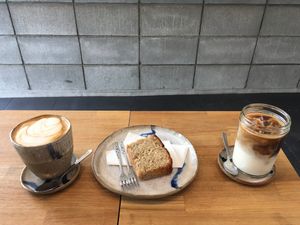 Cafe latte and banana bread. at ANY B&B + Coffee in Nara