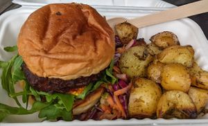 burger and potatoes at Plant and Pulse in Birmingham