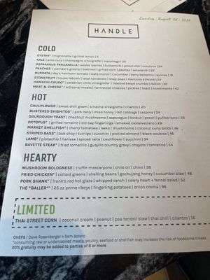 Menú 8/25/24 (changes daily)  at Handle in Park City