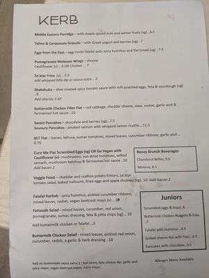 Kerb Menu at KERB in Dublin