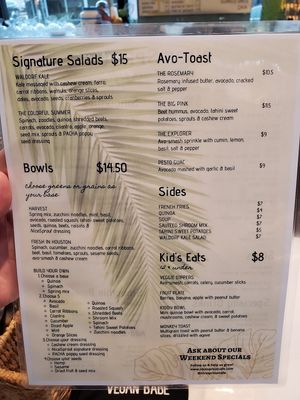 Menu at Nice Sprout in Houston