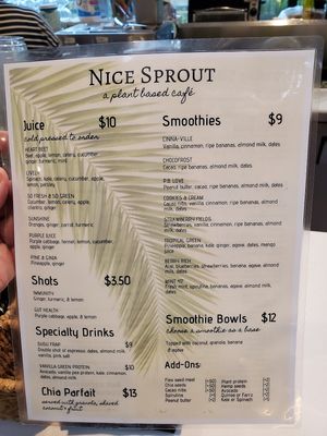 Menu at Nice Sprout in Houston
