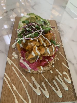 Pink Avocado Toast! at Nice Sprout in Houston