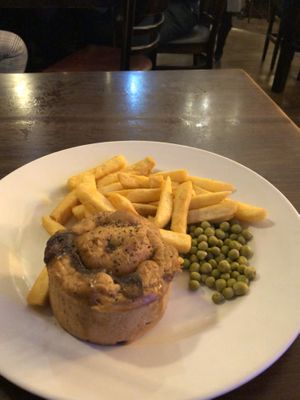 Woodland mushroom pie with chips at Earls Court Tavern in South West London