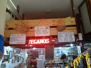 Inside the restaurant at Espaço Vegano in Embu Das Artes