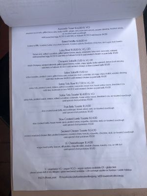 Menu Oct 19 at Lower East Cafe in Wollongong