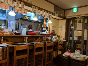 Very cozy space with seating for 5 at the bar at Fujifuku in Tokyo
