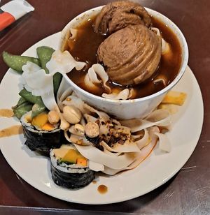 Soup with sushi at Sweet Veggie in El Monte