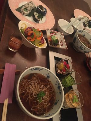 Japanese soba and seasonal vegetable dishes at Kappou Yamabuki in Nago