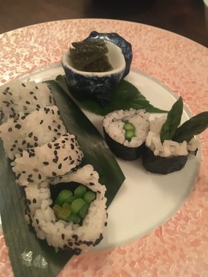 Sushi with asparagus and pickles at Kappou Yamabuki in Nago
