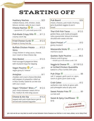 Starters at The Feathery Pub in St Catharines