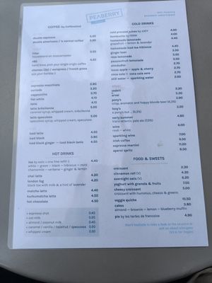 Menu at Peaberry in Ghent
