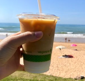 Oats milk cold brew at Al-Gharb Coffee Roasters in Albufeira