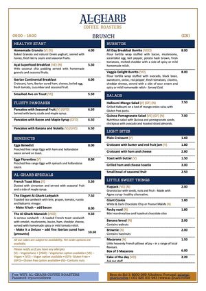 Menu Summer21 at Al-Gharb Coffee Roasters in Albufeira