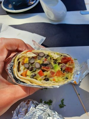 Vegan option buritto at Al-Gharb Coffee Roasters in Albufeira