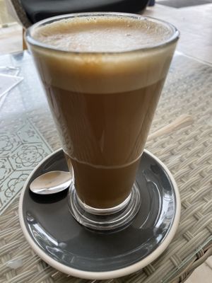 Decaf, salted caramel, oat milk latte  at Al-Gharb Coffee Roasters in Albufeira