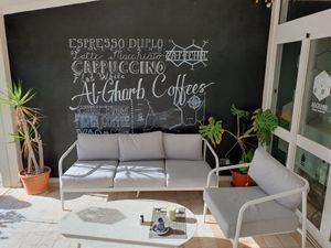 Relaxing seats at Al-Gharb Coffee Roasters in Albufeira