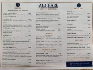 Food menu at Al-Gharb Coffee Roasters in Albufeira